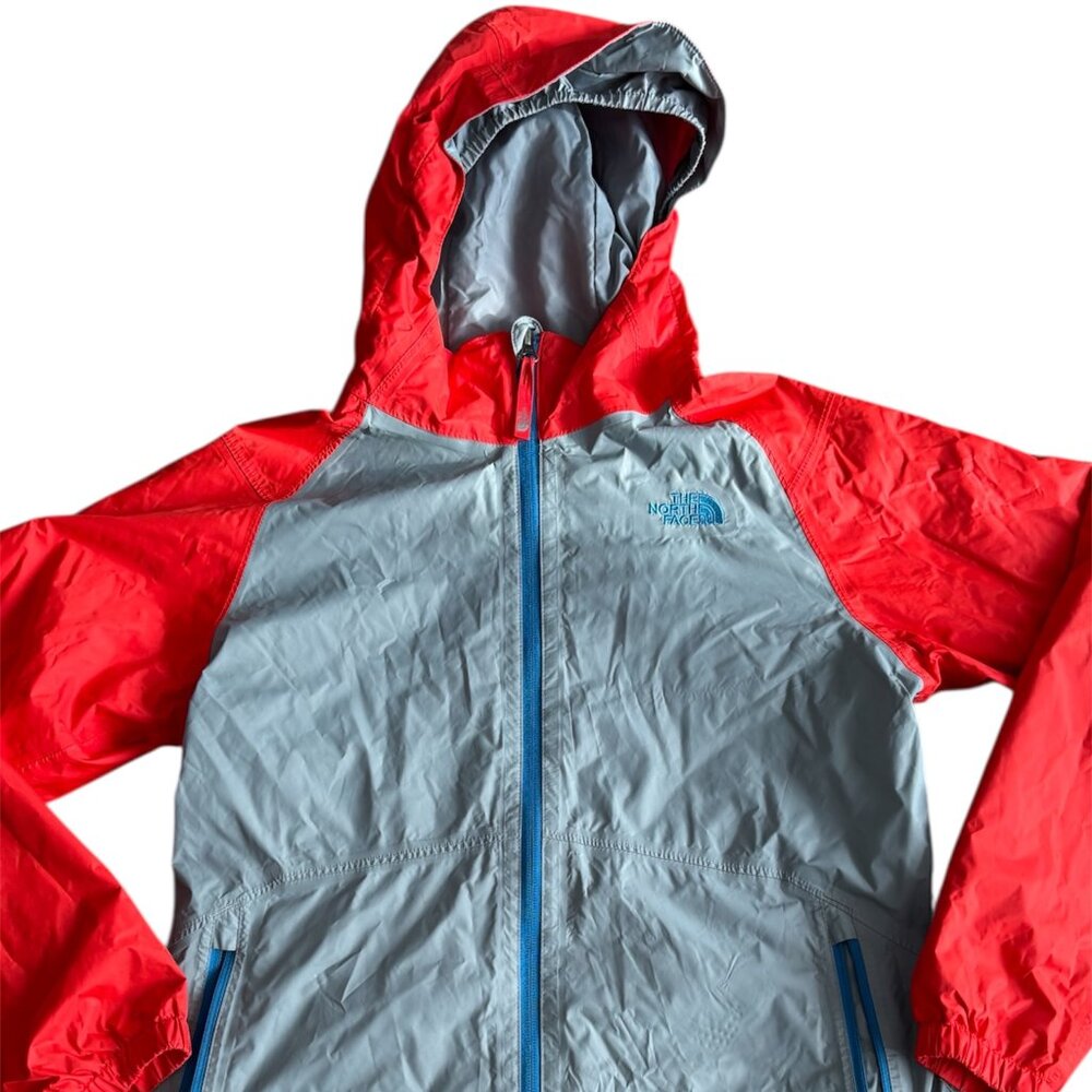 Boys Jacket, North Face, Rain/Windbreaker, Youth Gray/Red, L 14/16